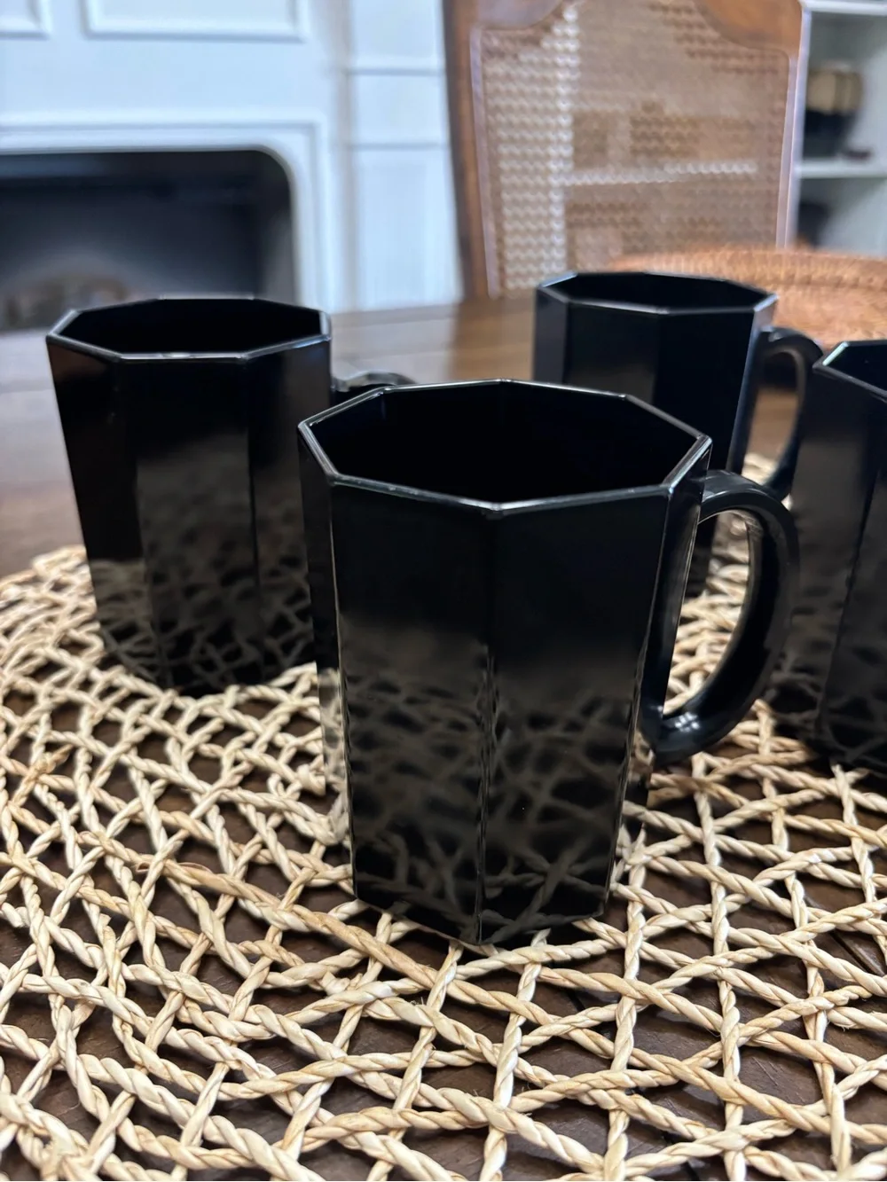 Four Mcm vintage retro black octagonal France mugs